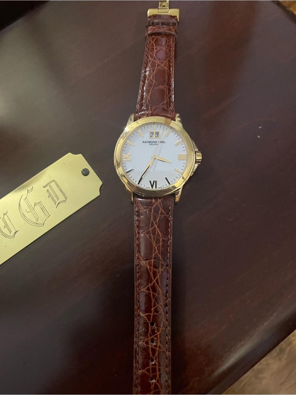 Raymond Weil Men’s Classic Gold Tone Watch with Brown Leather Strap